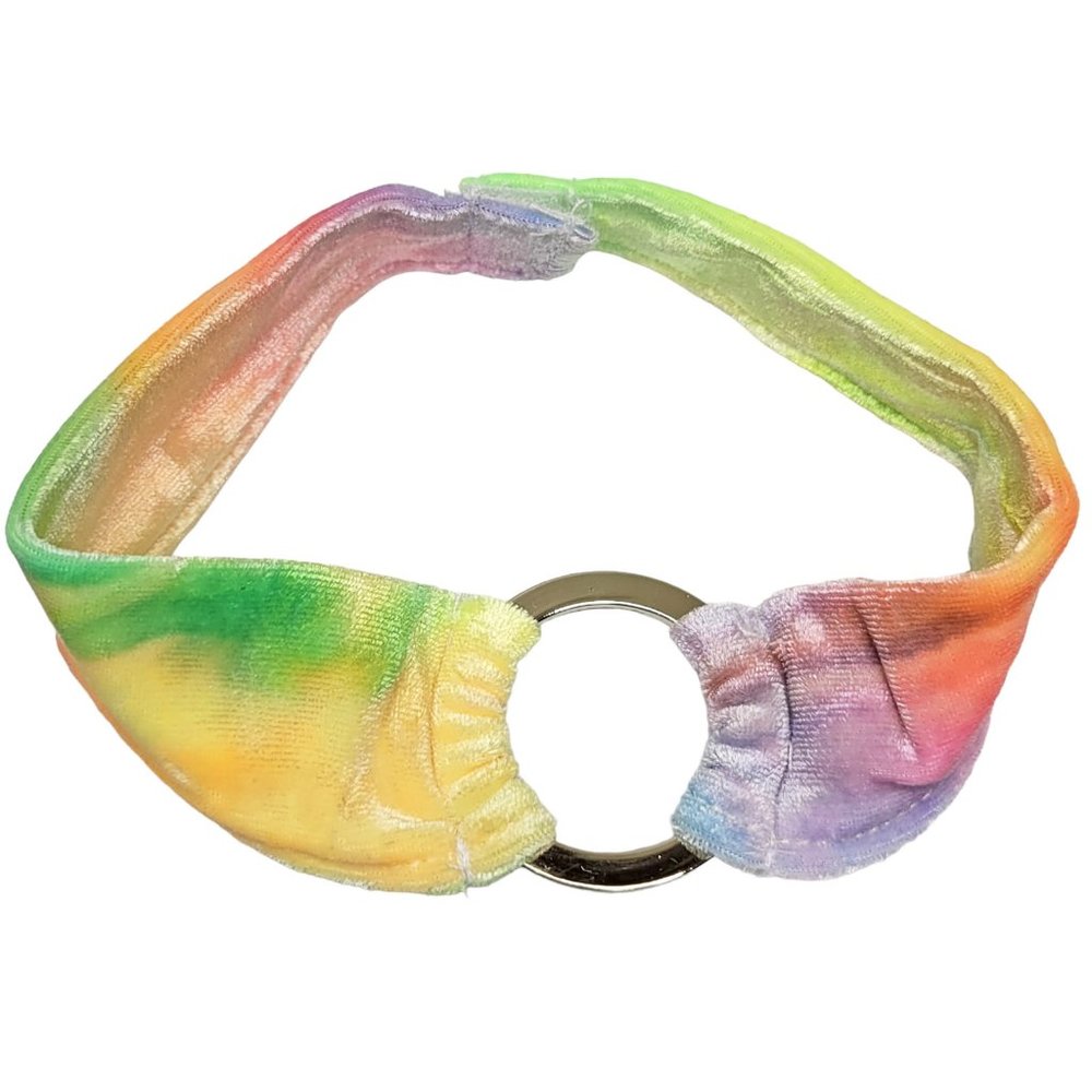 Velvet Rainbow Tie Dye Choker with Silver O Ring